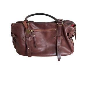 Dooney & Bourke Italian Leather Buckle Satchel Brown Brass Hardware Red Lining‎